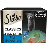 128 x 85g Sheba Classics Adult Wet Cat Food Trays Salmon in Terrine