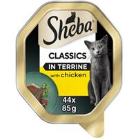 44 x 85g Sheba Classics Adult Wet Cat Food Trays Chicken In Terrine