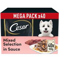40 x 100g Cesar Sauce Selection Adult Wet Dog Food Pouches Mixed in Gravy