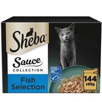 144 x 85g Sheba Sauce Collection Adult Wet Cat Food Pouches Mixed Fish in Gravy