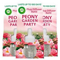 3 x Air Wick Plug In Liquid Electrical Refill Freshener Peony Garden Party 19ml