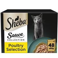 48 x 85g Sheba Sauce Collection Adult Wet Cat Food Pouches Poultry in Gravy