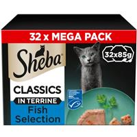 32 x 85g Sheba Classics Adult Wet Cat Food Trays Ocean Selection in Terrine