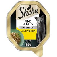 66 x 85g Sheba Fine Flakes Adult Wet Cat Food Trays Chicken in Jelly