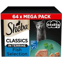 64 x 85g Sheba Classics Adult Wet Cat Food Trays Ocean Selection in Terrine