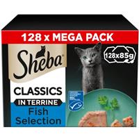 128 x 85g Sheba Classics Adult Wet Cat Food Trays Ocean Selection in Terrine