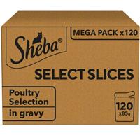 120 x 85g Sheba Select Slices Adult Wet Cat Food Pouches Mixed Poultry in Gravy