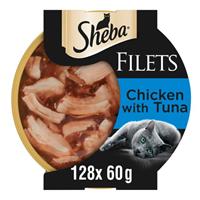 128 x 60g Sheba Fillets Adult Wet Cat Food Trays Chicken and Tuna in Gravy