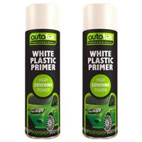 AutoTek White Plastic Primer Multi-Purpose Aerosol Spray Paint 500ml x2