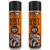 Autotek Matt Black VHT Very High Temperature Aerosol Spray Paint 500ml x2