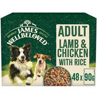 48 x 90g James Wellbeloved Adult Wet Dog Food Lamb & Chicken in Gravy Pouch