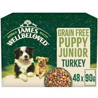 96 x 90g James Wellbeloved Grain Free Puppy Wet Food Turkey in Gravy Pouch