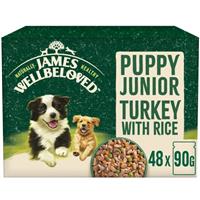 48 x 90g James Wellbeloved Puppy Wet Food Turkey in Gravy With Rice Pouch
