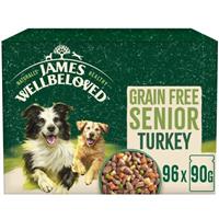 96 x 90g James Wellbeloved Grain Free Senior Wet Dog Food Turkey in Gravy Pouch