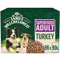 96 x 90g James Wellbeloved Superfood Adult Wet Dog Food Turkey in Gravy Pouch