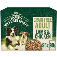 96 x 90g James Wellbeloved Grain Free Adult Wet Dog Food Lamb & Chicken in Gravy