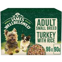 96 x 90g James Wellbeloved Adult Wet Small Dog Food Turkey in Gravy Pouch