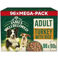 96 x 90g James Wellbeloved Adult Wet Dog Food Turkey in Gravy Pouch