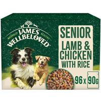 96 x 90g James Wellbeloved Senior Wet Dog Food Lamb & Chicken in Gravy Pouch
