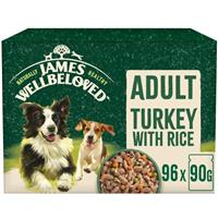 96 x 90g James Wellbeloved Adult Wet Dog Food Turkey in Gravy Pouch Multipack