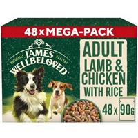 48 x 90g James Wellbeloved Adult Wet Dog Food Lamb and Chicken in Gravy Pouch