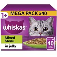 40 x 85g Whiskas 1+ Mixed Menu Mixed Adult Wet Cat Food Pouches in Jelly