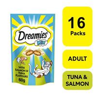 16 x 60g Dreamies Mix Adult Cat Treats Salmon & Tuna Cat Biscuits 960g