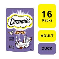 16 x 60g Dreamies Adult Cat Treats Duck Cat Biscuits 960g