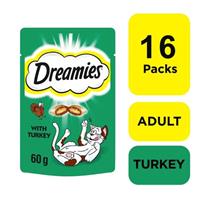 16 x 60g Dreamies Adult Cat Treats Turkey Cat Biscuits 960g