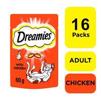 16 x 60g Dreamies Adult 1+ Cat Treats Chicken Cat Biscuits 960g