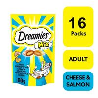 16 x 60g Dreamies Mix Adult Cat Treats Salmon & Cheese Cat Biscuits 960g