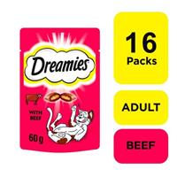 16 x 60g Dreamies Adult 1+ Cat Treats Beef Cat Biscuits 960g