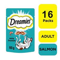 16 x 60g Dreamies Adult 1+ Cat Treats Salmon Cat Biscuits 960g