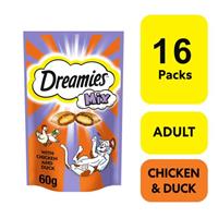 16 x 60g Dreamies Mix Adult Cat Treats Chicken & Duck Cat Biscuits 960g
