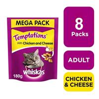 8 x 180g Whiskas Temptations Adult Cat Treats Chicken & Cheese 1440g