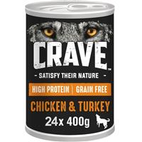 24 x 400g Crave Natural Grain Free Adult Dog Food Tins Chicken & Turkey in Loaf