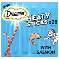 28 x 30g Dreamies Meaty Sticks Adult Cat Treats Scrumptious Salmon Cat Sticks