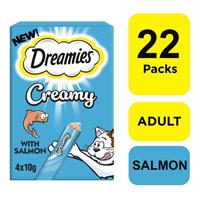 88 x 10g Dreamies Creamy Adult Cat & Kitten Treats Scrumptious Salmon 22x40g