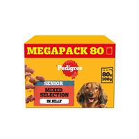 80 x 100g Pedigree Senior Wet Dog Food Pouches Mixed Selection in Jelly