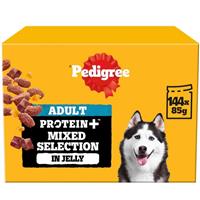 144 x 85g Pedigree Protein Plus Adult Wet Dog Food Pouches Mixed Selection in Je