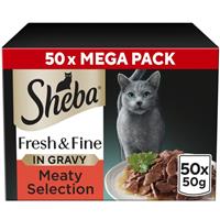 50 x 50g Sheba Fresh & Fine Cat Food Pouches Meaty Pieces in Gravy