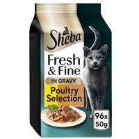 96 x 50g Sheba Fresh & Fine Cat Food Pouches Chicken & Turkey & Duck in Gravy