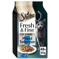 48 x 50g Sheba Fresh & Fine Cat Food Pouches Salmon & Tuna & Whitefish in Gravy
