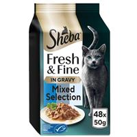 48 x 50g Sheba Fresh & Fine Adult Wet Cat Food Pouches Mixed Selection in Gravy