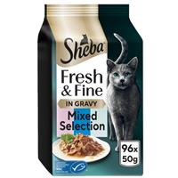 96 x 50g Sheba Fresh & Fine Cat Food Pouches Salmon & Tuna & Whitefish in Gravy