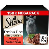 150 x 50g Sheba Fresh & Fine Cat Food Pouches Meaty Pieces in Gravy