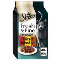 48 x 50g Sheba Fresh & Fine Cat Food Pouches Beef & Chicken & Lamb in Gravy