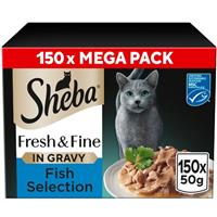 150 x 50g Sheba Fresh & Fine Adult Wet Cat Food Pouches Fish Collection in Gravy