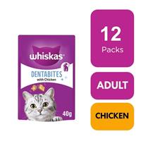 12 x 40g Whiskas Dentabites Dental Cat Treats Chicken Cat Biscuits 480g