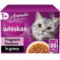80 x 85g Whiskas 1+ Adult Cat Food Pouches Aromatic Fragrant Fusions in Gravy